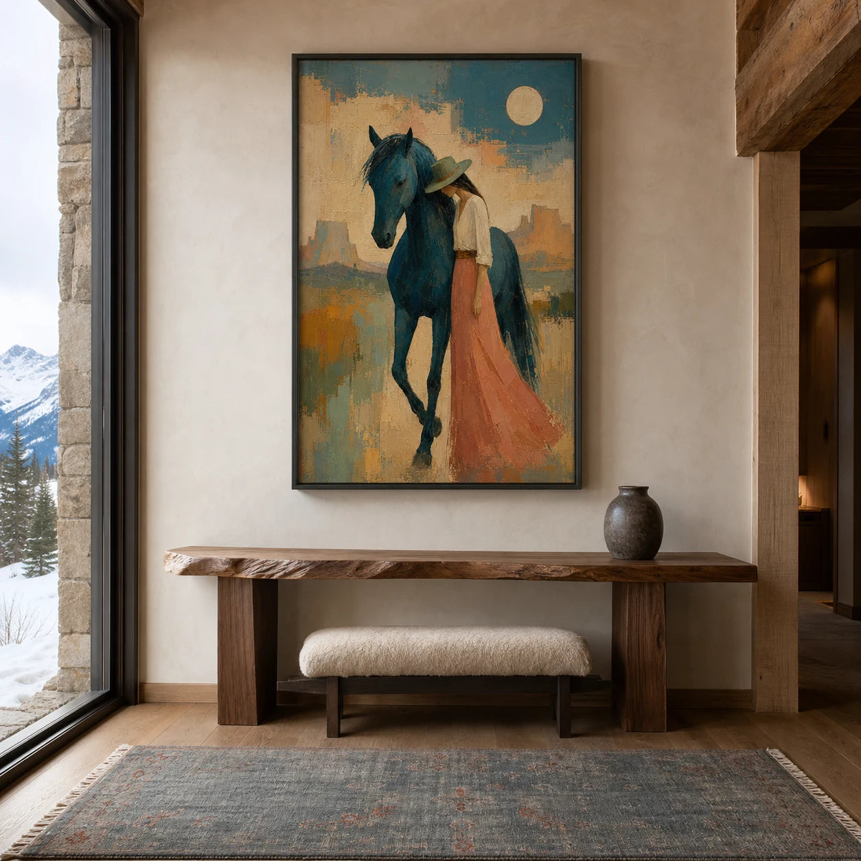Blue Hour Mare - straight-on front view of the vertical Western oil painting