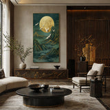 Moonlit Cranes — hand-painted oil painting on canvas