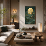 Moonlit Cranes — hand-painted oil painting on canvas