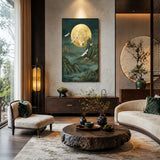 Moonlit Cranes — hand-painted oil painting on canvas