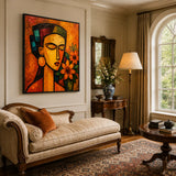 Marigold Muse abstract oil painting, hand-painted on canvas
