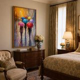 Crimson Parasols abstract oil painting, hand-painted on canvas