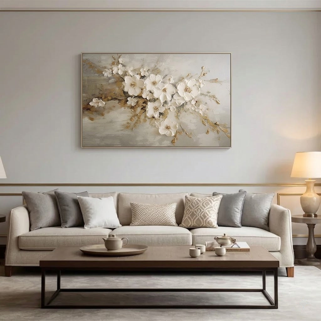 Gentle Blossom - hand-painted floral oil painting on canvas detail 2 by Realoilart