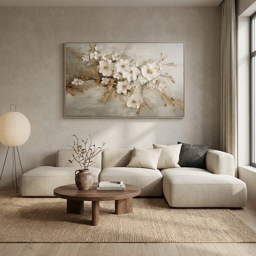 Gentle Blossom - hand-painted floral oil painting on canvas by Realoilart