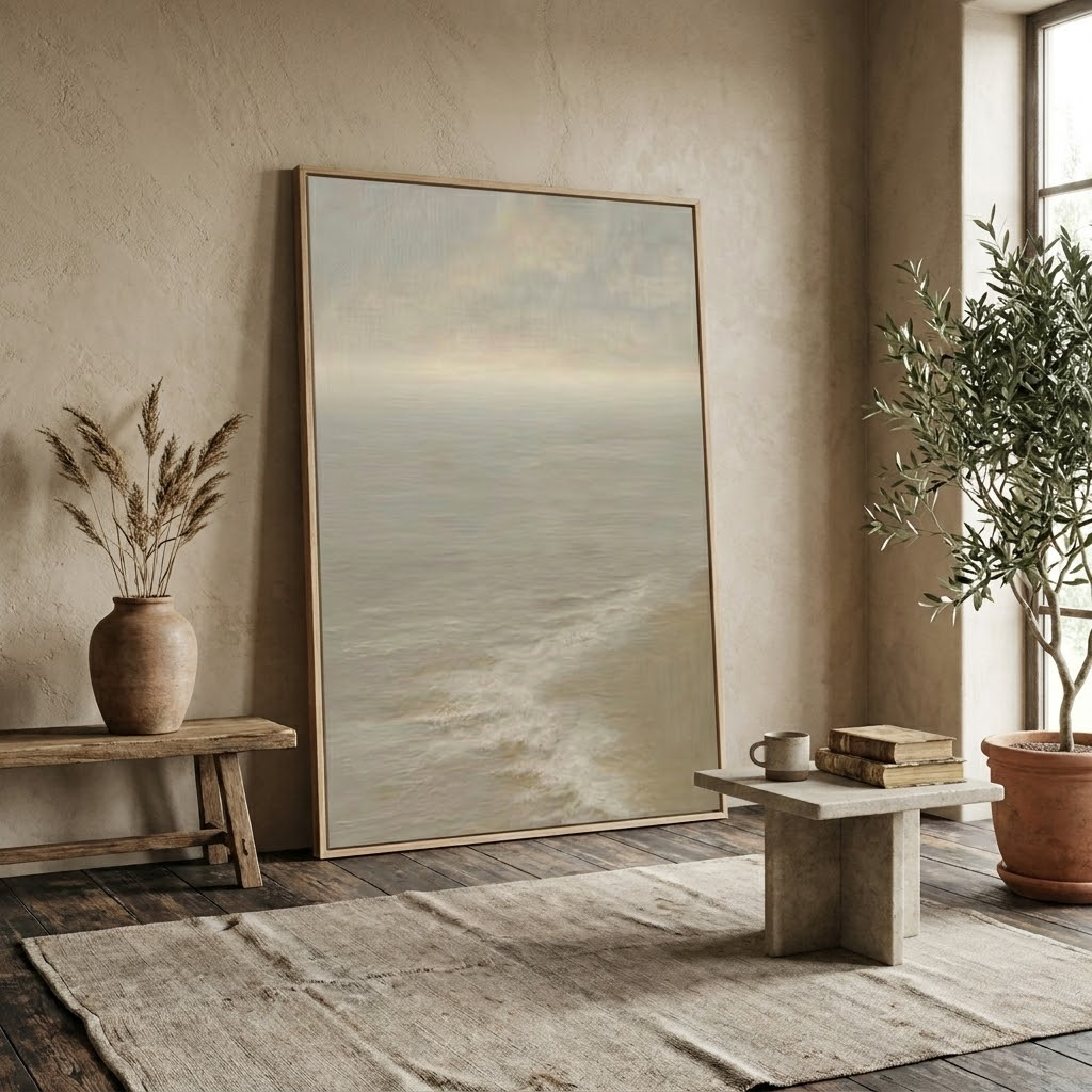 Fading Tide - hand-painted coastal oil painting on canvas detail 2 by Realoilart