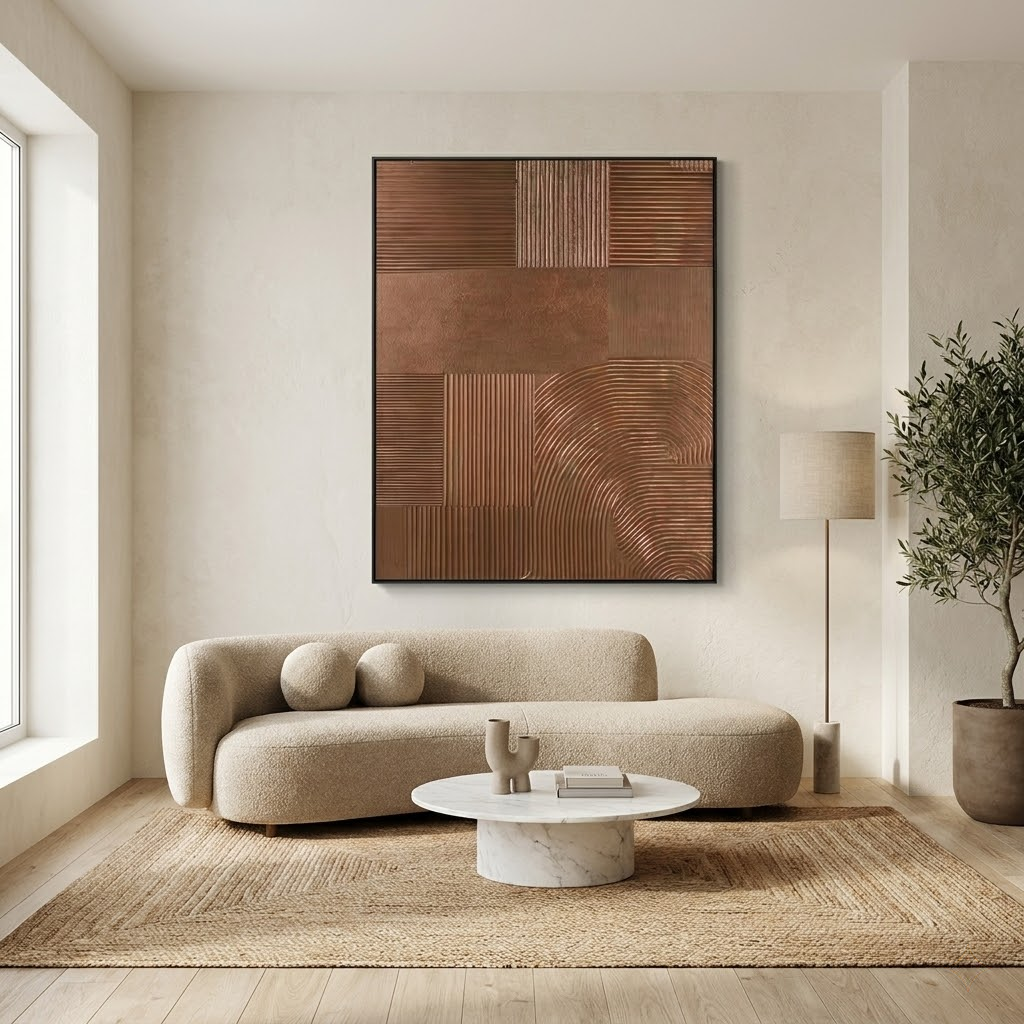 Earthen Geometry - hand-painted landscape oil painting on canvas by Realoilart