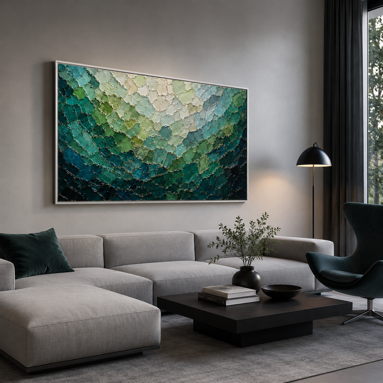 Jade Current - hand-painted landscape oil painting on canvas detail 2 by Realoilart