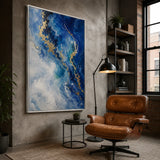 Sapphire Drift abstract oil painting, hand-painted on canvas