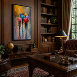 Crimson Parasols abstract oil painting, hand-painted on canvas