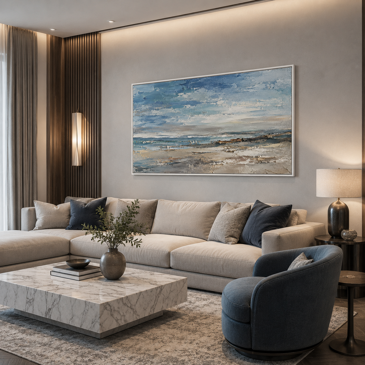 Coastal Drift - hand-painted coastal oil painting on canvas detail 2 by Realoilart