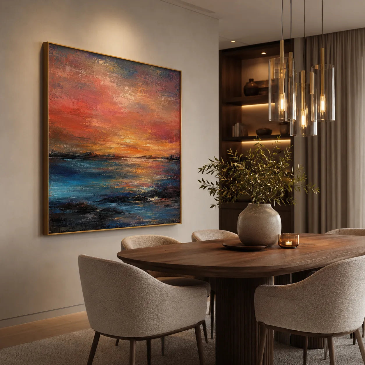 Vermilion Dusk - hand-painted coastal oil painting on canvas detail 2 by Realoilart