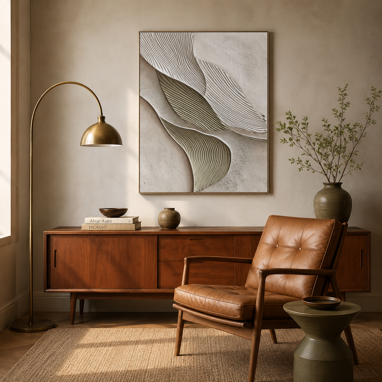 Sculpted Leaves - hand-painted floral oil painting on canvas by Realoilart