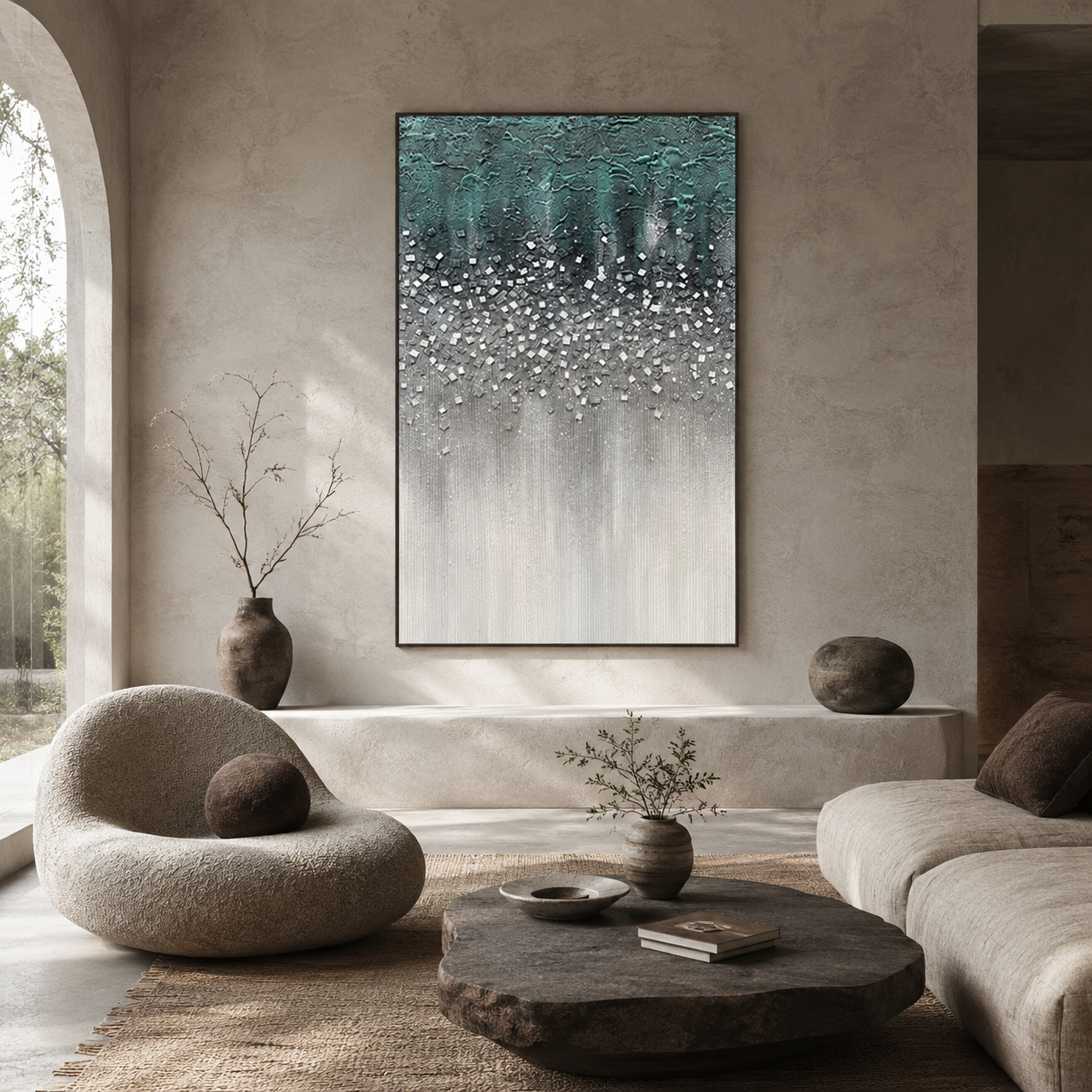 Emerald Cascade - hand-painted landscape oil painting on canvas by Realoilart