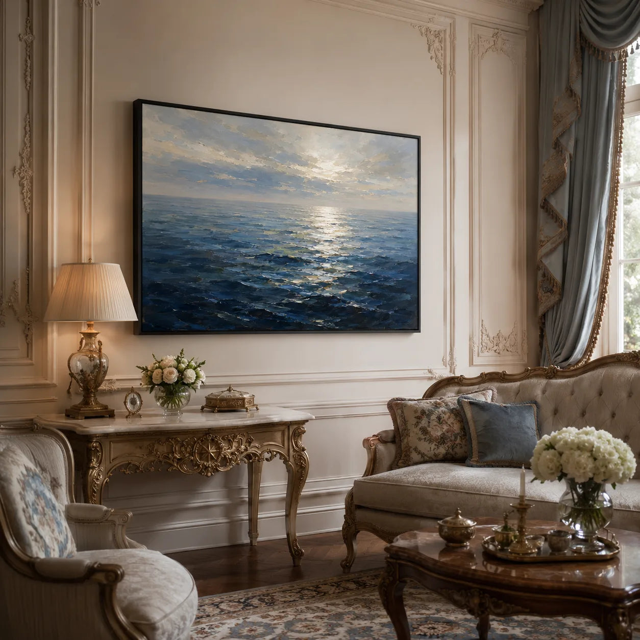 Halcyon Sea - hand-painted coastal oil painting on canvas detail 2 by Realoilart