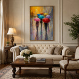 Crimson Parasols abstract oil painting, hand-painted on canvas