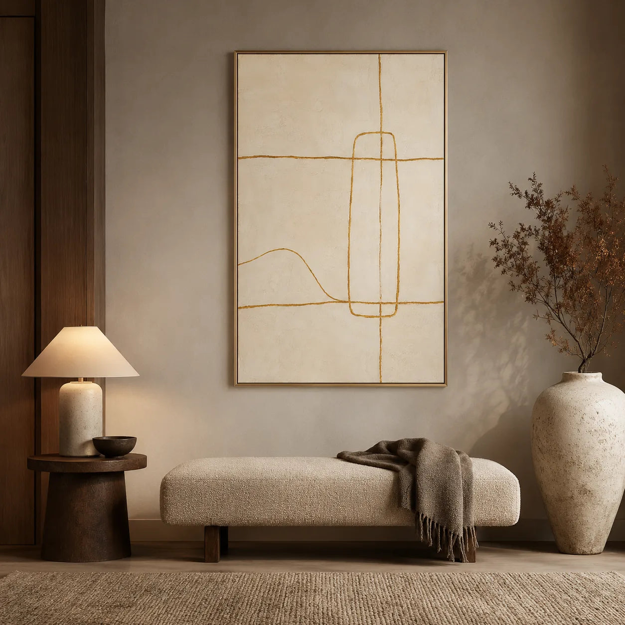 Golden Thread - hand-painted abstract oil painting on canvas by Realoilart