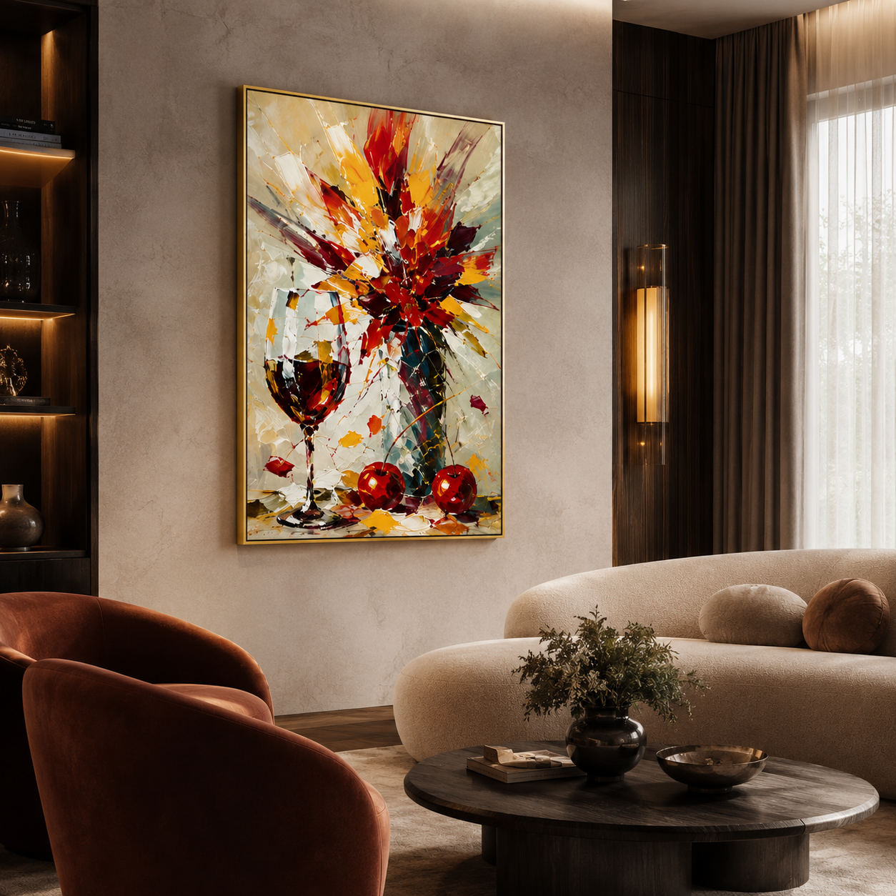 Crimson Burst - hand-painted abstract oil painting on canvas detail 2 by Realoilart