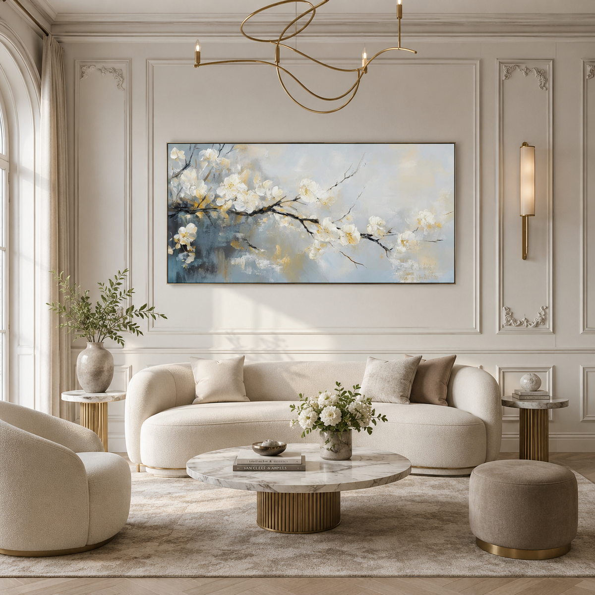 Pale Blossom Sky - hand-painted floral oil painting on canvas detail 3 by Realoilart