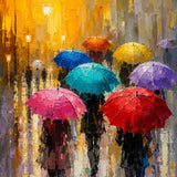 Crimson Parasols abstract oil painting, hand-painted on canvas
