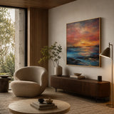 Vermilion Dusk abstract oil painting, hand-painted on canvas