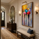 Crimson Parasols abstract oil painting, hand-painted on canvas