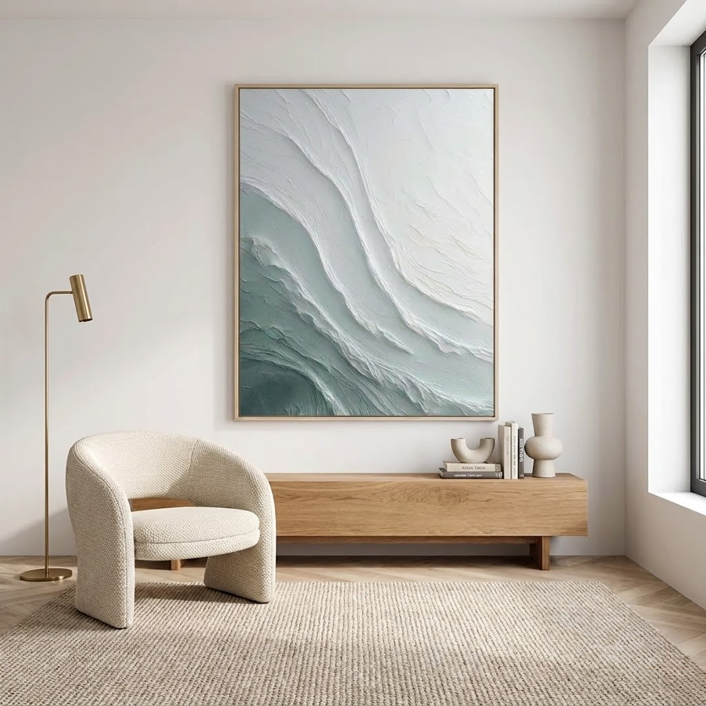 Serene Current - hand-painted coastal oil painting on canvas detail 2 by Realoilart