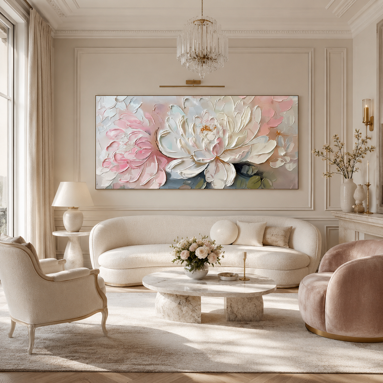 Blushing Peonies - hand-painted floral oil painting on canvas detail 2 by Realoilart