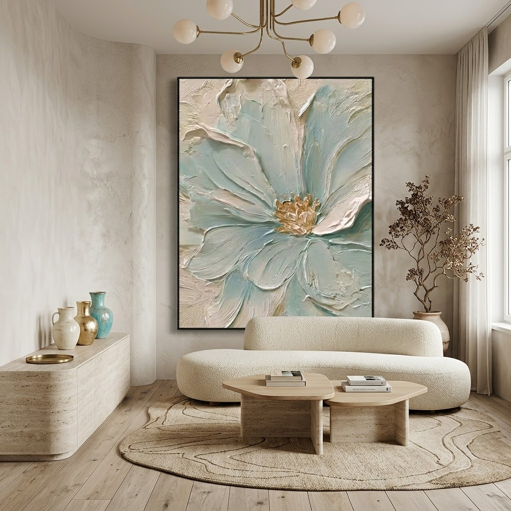Azure Bloom - hand-painted floral oil painting on canvas detail 2 by Realoilart