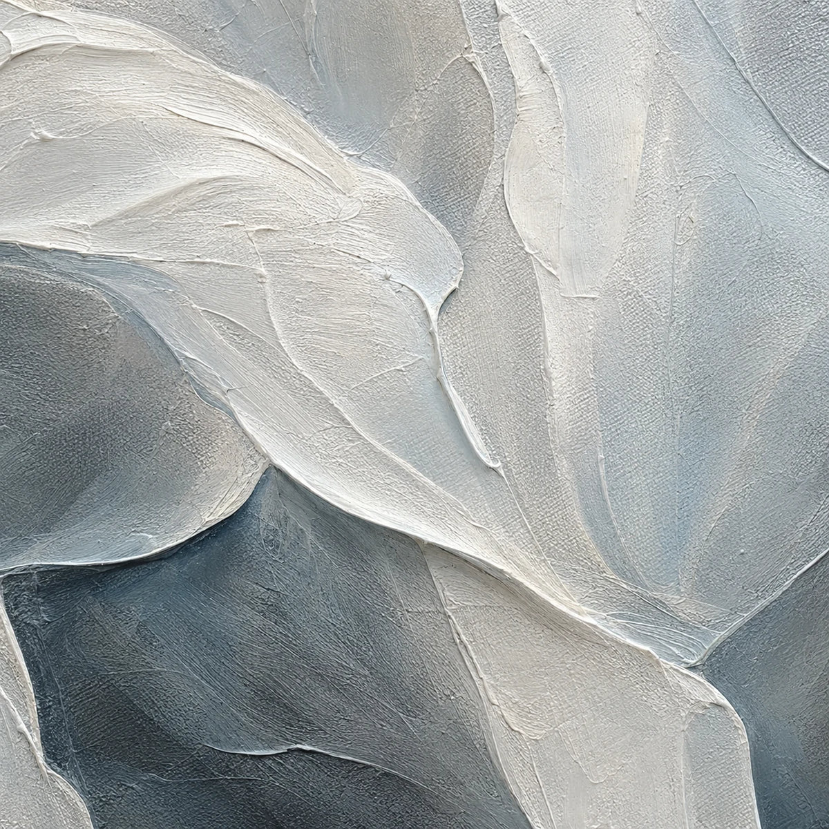 Silver-Blue Folds - hand-painted vertical oil painting in a styled interior