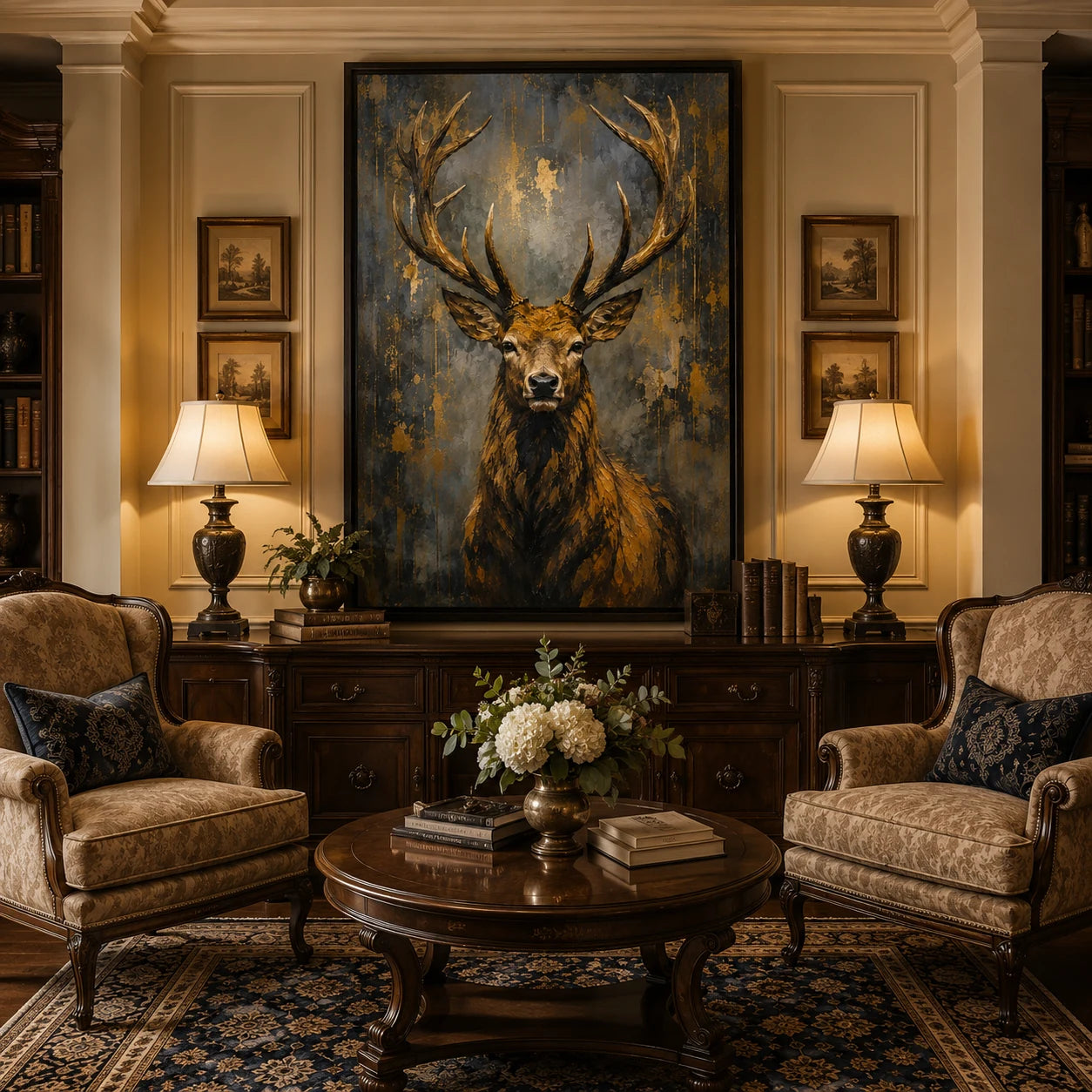 Vesper Stag - hand-painted animal oil painting on canvas by Realoilart
