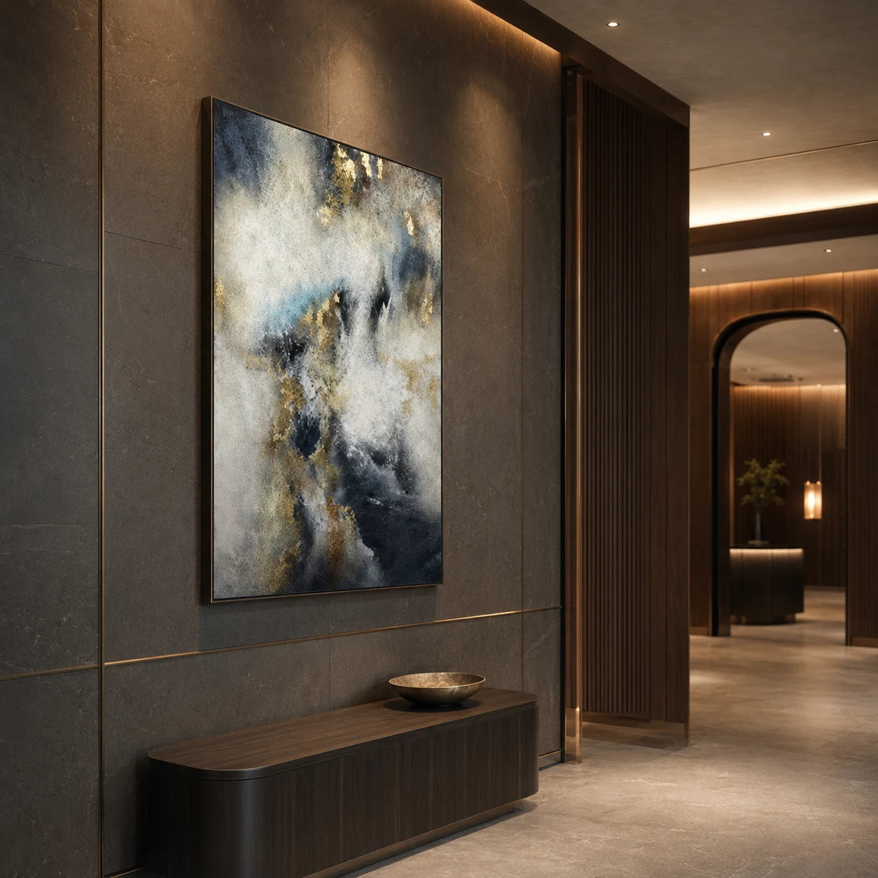 Sfumato - hand-painted abstract oil painting in a styled interior