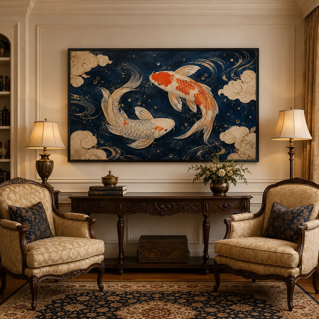 Celestial Koi - hand-painted koi oil painting on canvas by Realoilart
