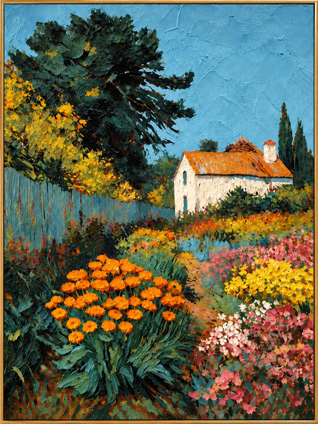 Cottage in Bloom - complete framed artwork