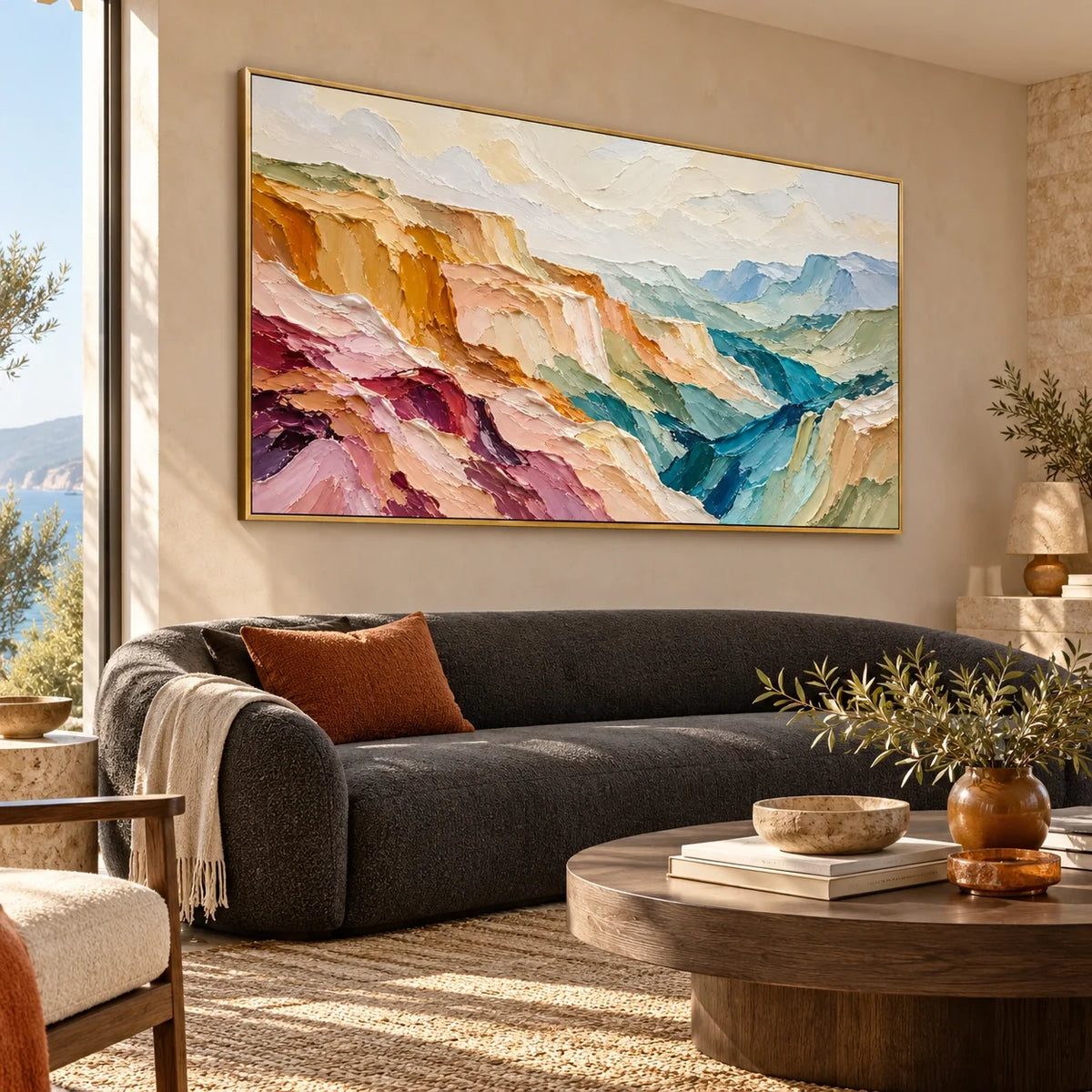 Ochre Distance displayed in a living room — Left01 room view
