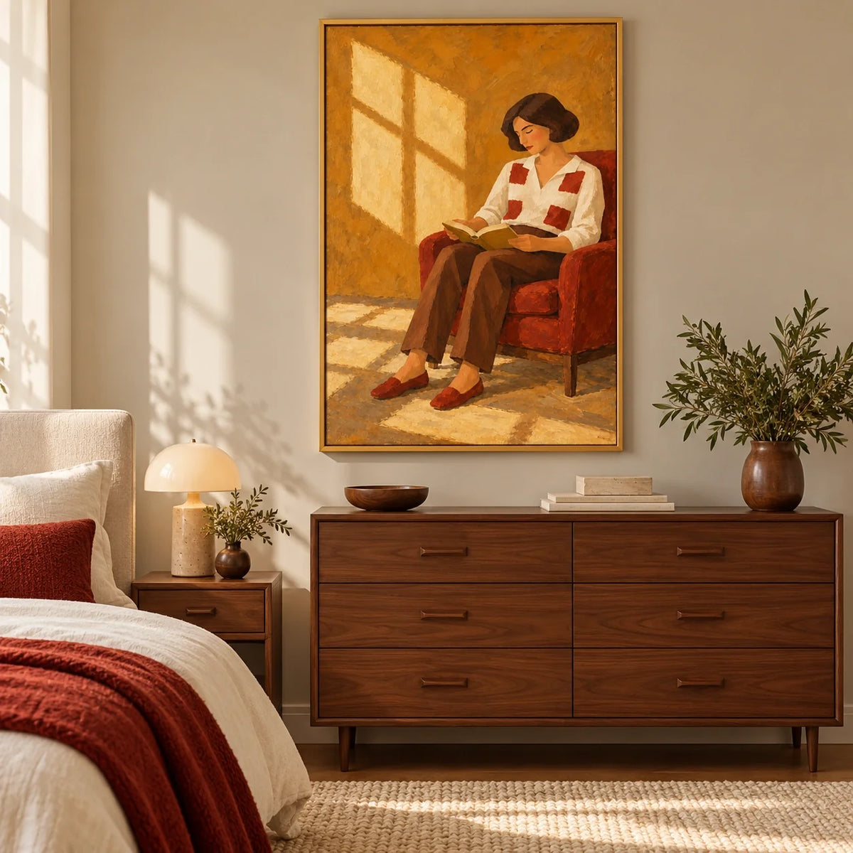Checkered Hours displayed in a bedroom �� Front room view