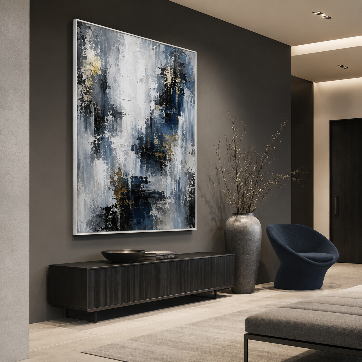 Midnight Cascade - hand-painted abstract oil painting on canvas detail 2 by Realoilart