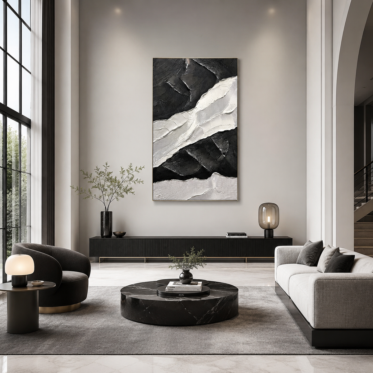 Monochrome Terrain - hand-painted landscape oil painting on canvas detail 5 by Realoilart