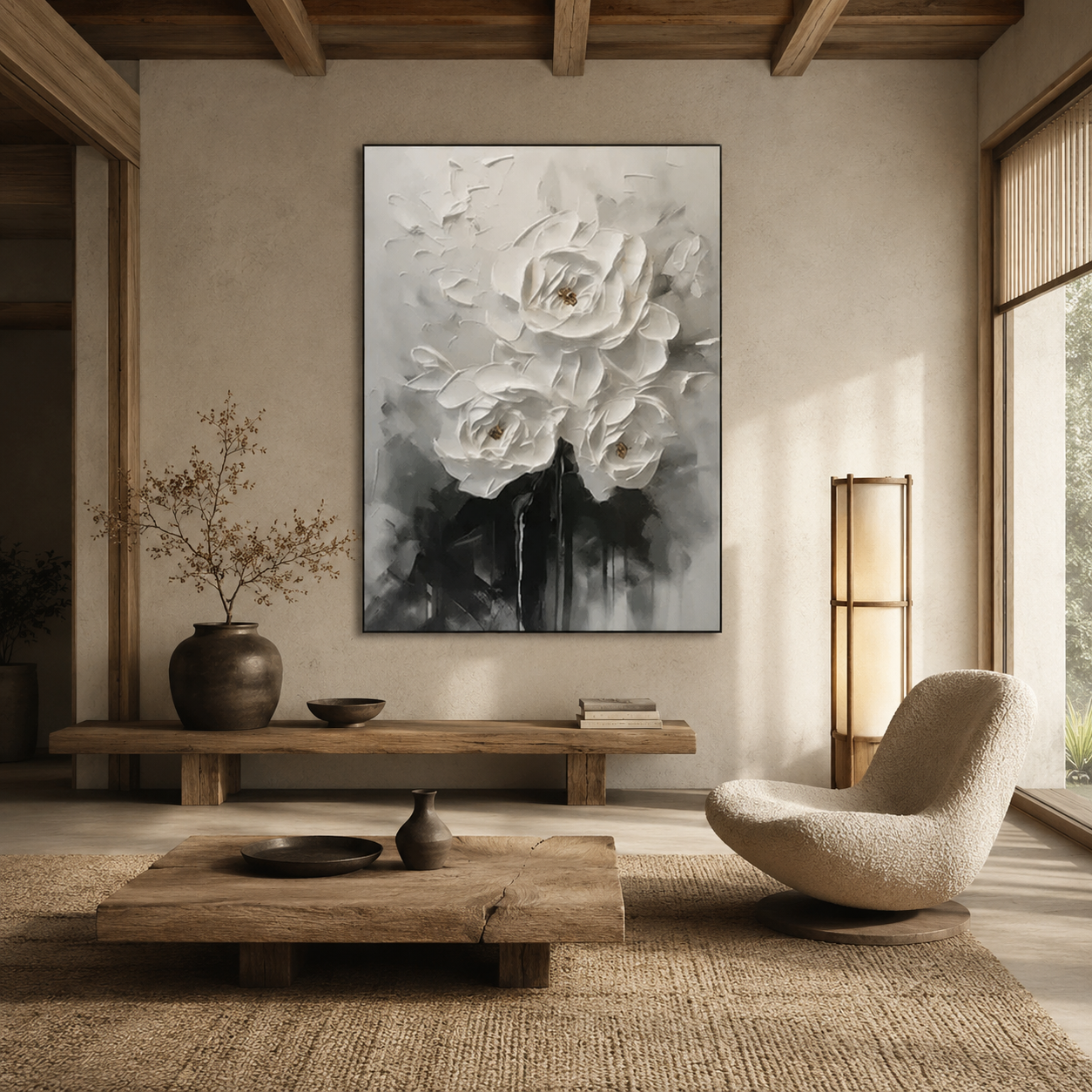 White Garden - hand-painted floral oil painting on canvas by Realoilart