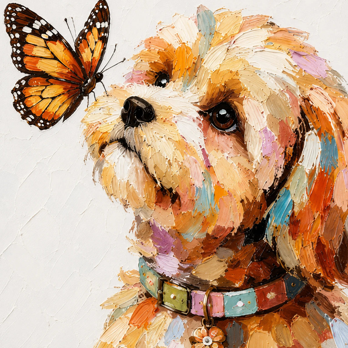 Dog and Butterfly - hand-painted pet portrait oil painting on canvas detail 6 by Realoilart