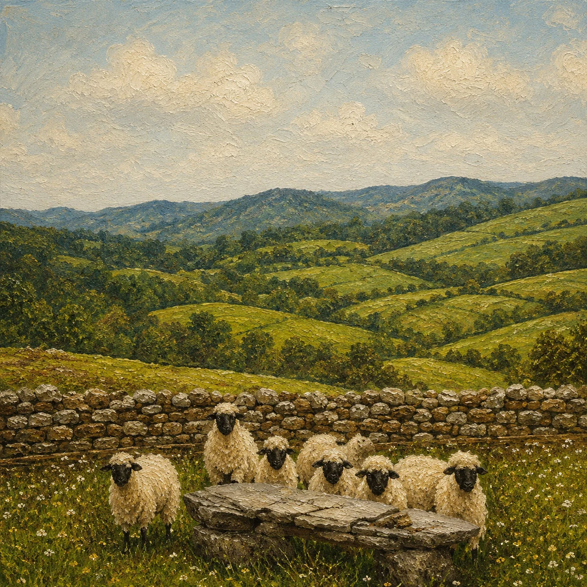 Valley Flock - hand-painted animal oil painting on canvas detail 7 by Realoilart