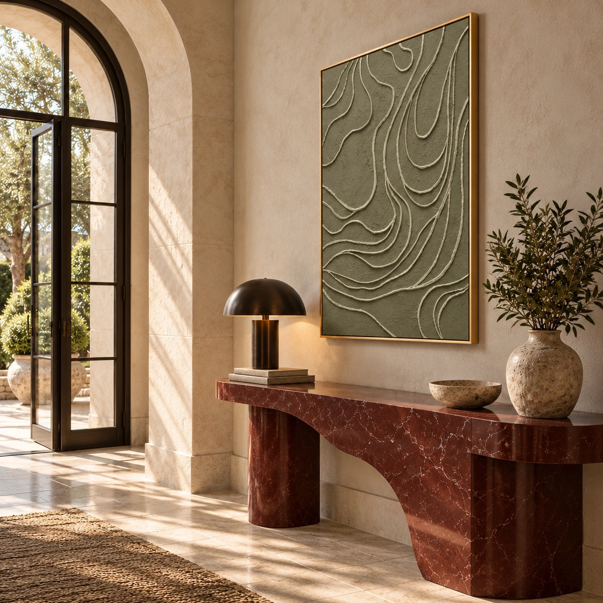 Olive Contours displayed from the left in a limestone entrance hall