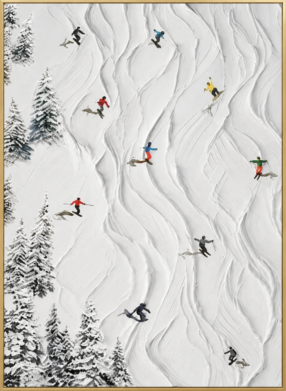 Fresh Snow | Hand-Painted Winter Landscape Oil Painting | Complete artwork front view with narrow champagne gold fine frame