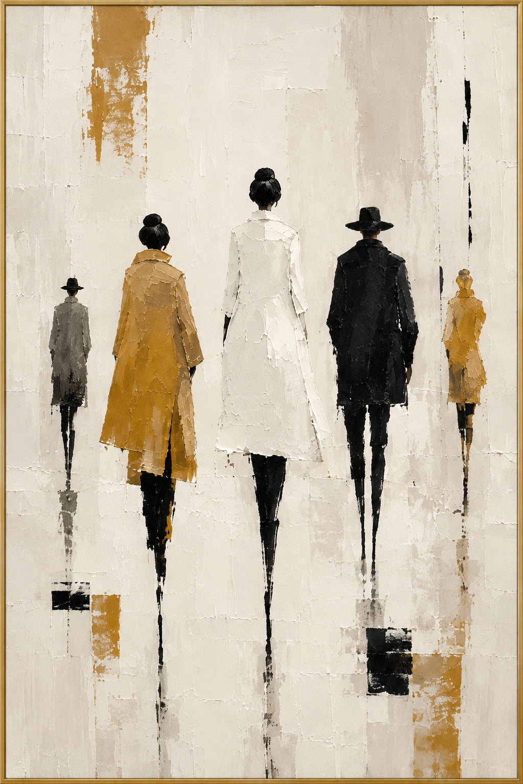 Promenade | Hand-Painted Figurative Oil Painting | Complete artwork front view with narrow champagne gold fine frame