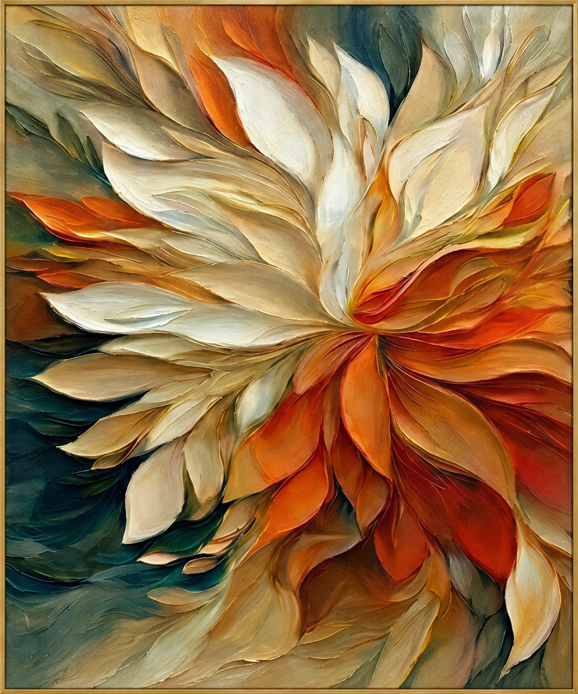 Autumn Bloom | Hand-Painted Floral Oil Painting | Complete artwork front view with narrow champagne gold fine frame