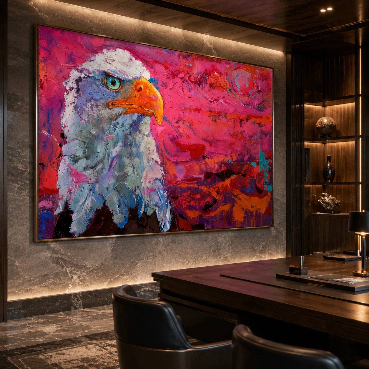 Realoilart bald eagle red background hand painted oil painting wall scene