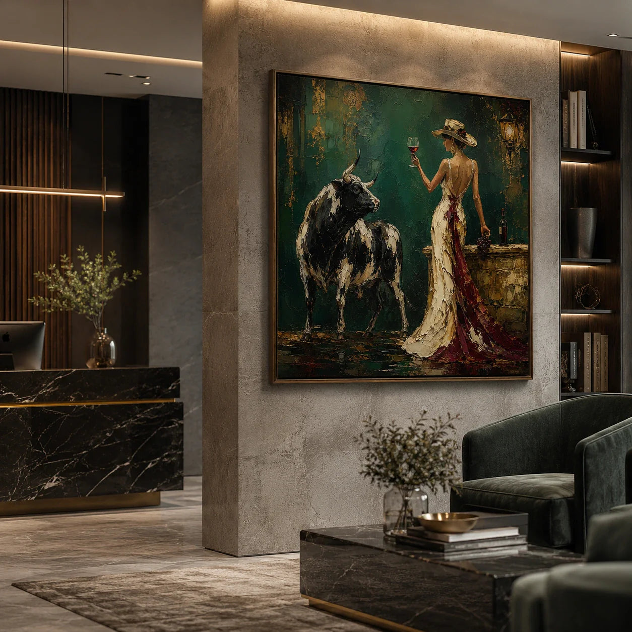 Realoilart matador and bull green scene hand painted oil painting wall scene