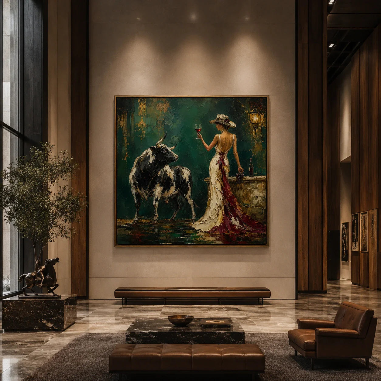 Realoilart matador and bull green scene hand painted oil painting living room scene