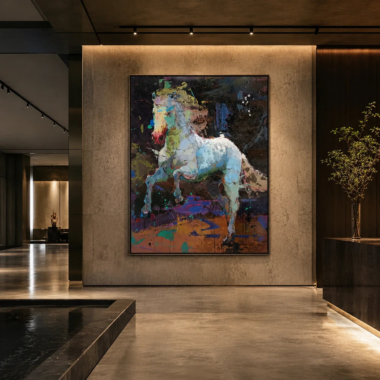 Realoilart colorful horse black background hand painted oil painting detail closeup