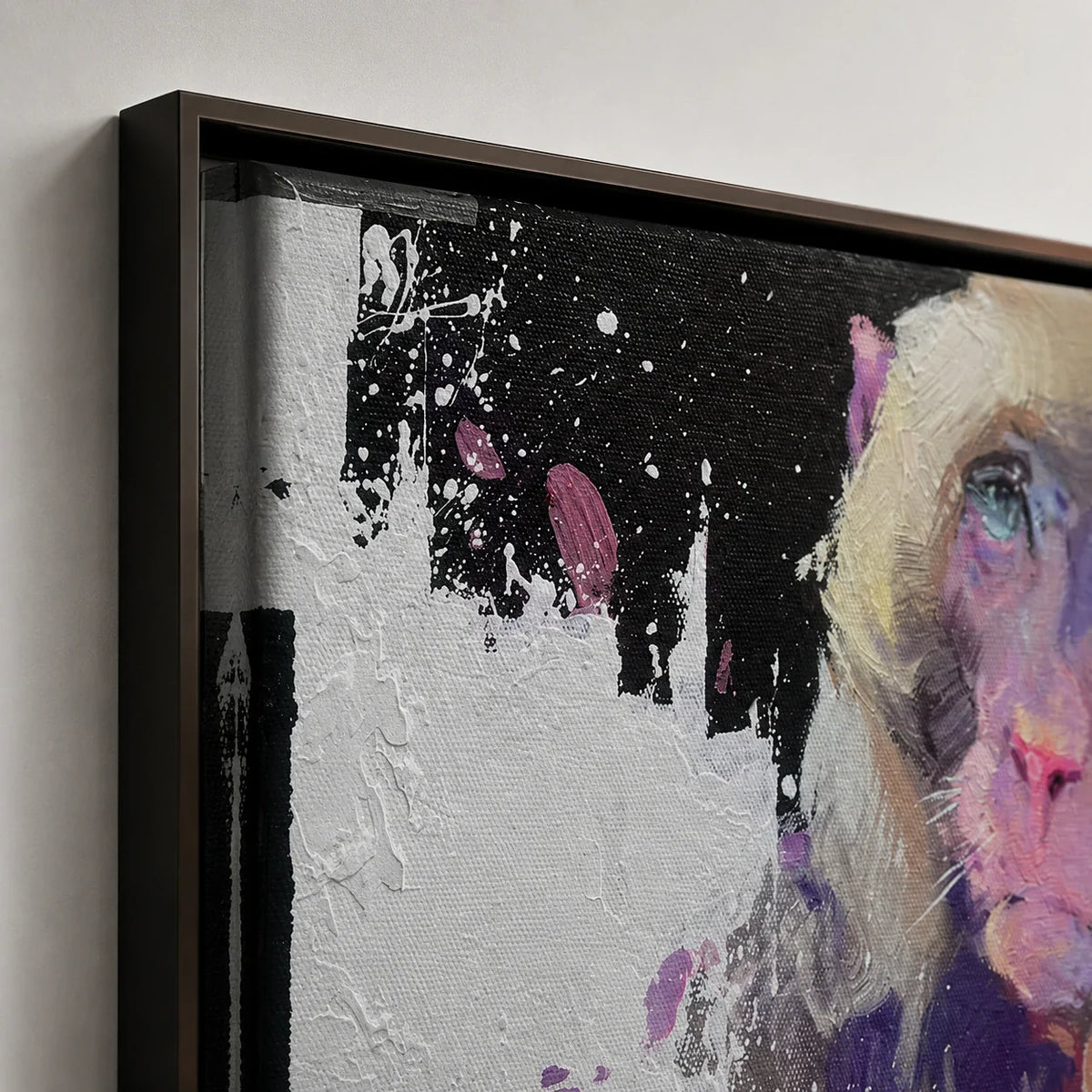 Realoilart monkey black white pink background hand painted oil painting space view