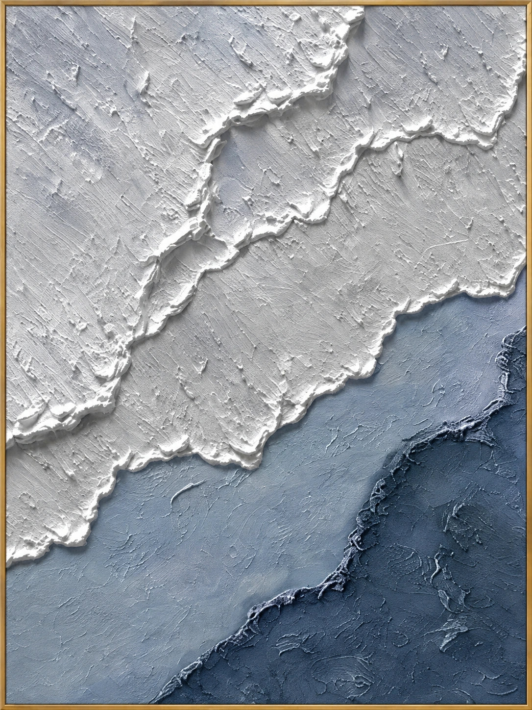 Slate Tide | Hand-Painted Coastal Abstract Oil Painting | Complete artwork front view with narrow champagne gold fine frame